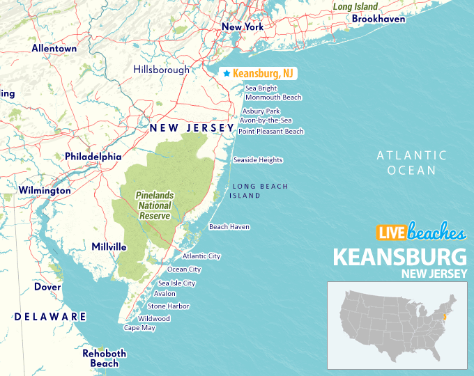 Map of Keansburg Beach, New Jersey