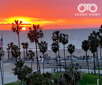 Scenic Views of Venice Beach Boardwalk, flyover drone video