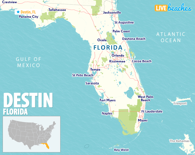 Map of Destin, Florida Live Beaches