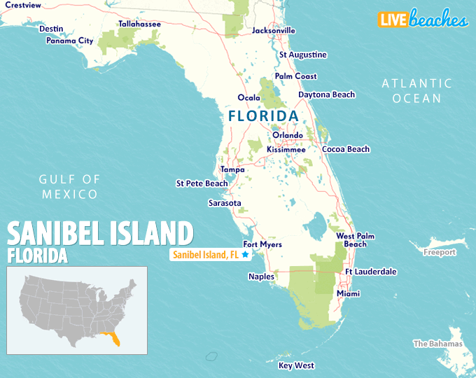 Map of Sanibel Island, Florida - LiveBeaches.com