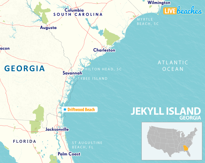 Map of Driftwood Beach Jekyll Island, Georgia - LiveBeaches.com