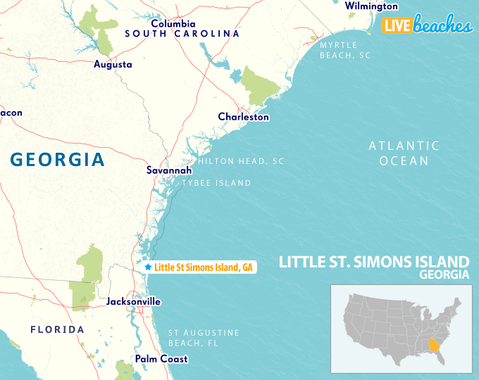 Map of Little St Simons Island, Georgia - LiveBeaches.com