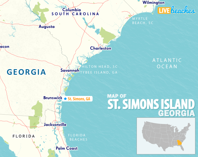 Map of St Simons, Georgia - LiveBeaches.com
