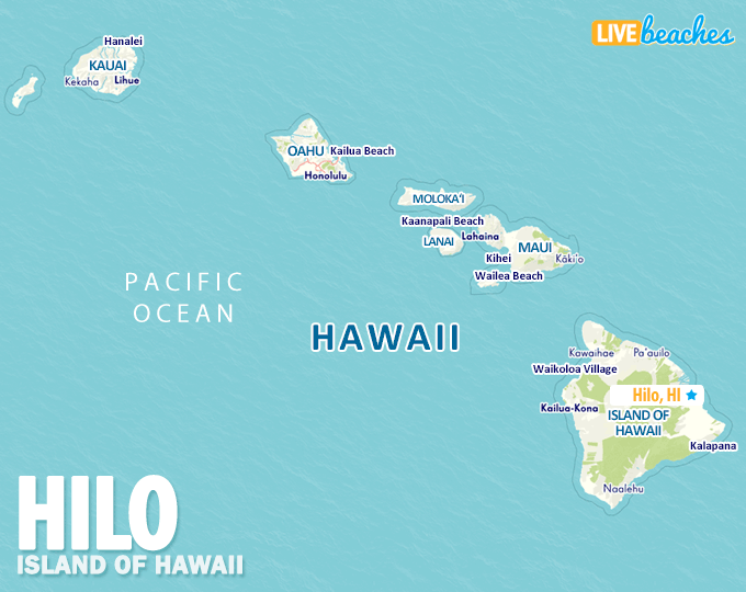 Map of Hilo Beach, Hawaii - LiveBeaches.com