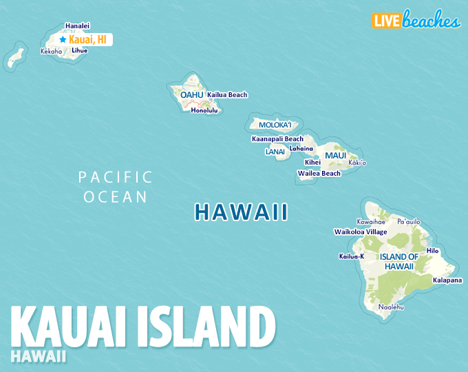 Map of Kauai Island, Hawaii - LiveBeaches.com