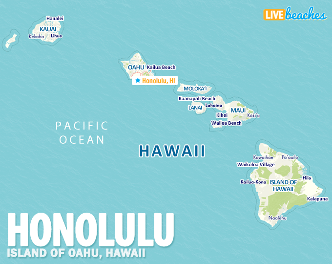 Map of Honolulu, Hawaii - LiveBeaches.com