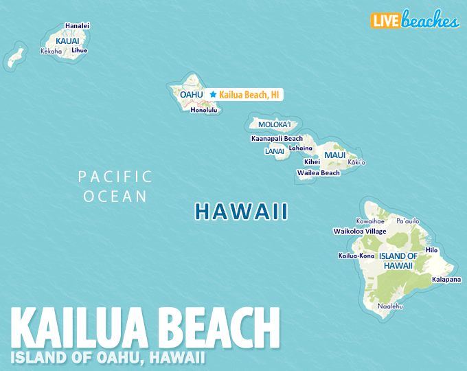 Map of Kailua Beach, Hawaii - LiveBeaches.com