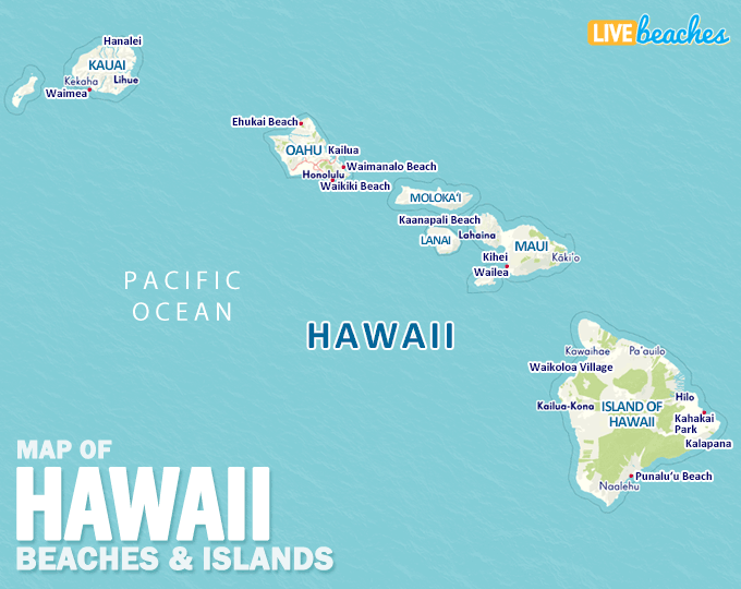 Map of Hawaiian Islands Beaches - LiveBeaches.com