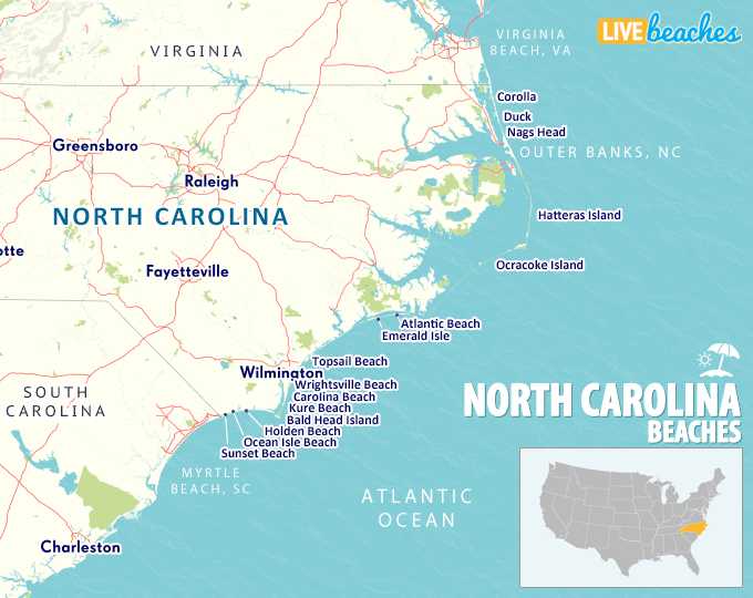 Map of North Carolina Beaches - LiveBeaches.com