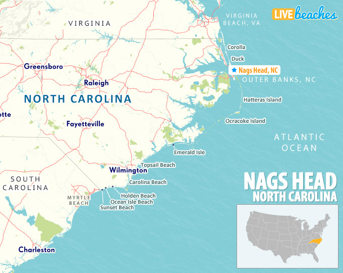 Nags Head NC Map, OBX Outer Banks - LiveBeaches.com