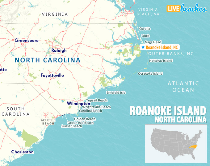 Roanoke Island NC Map, OBX Outer Banks - LiveBeaches.com