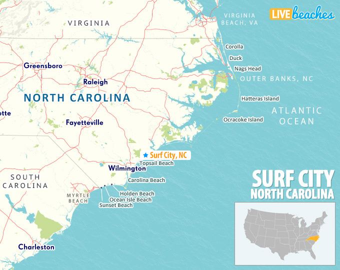 Surf City NC Map - LiveBeaches.com