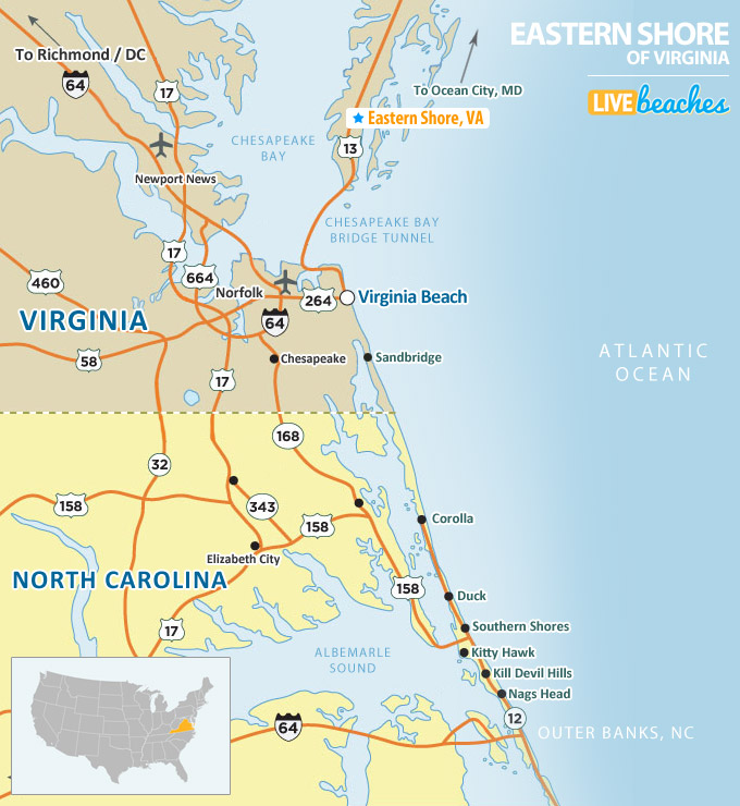 Eastern Shore of Virginia, VA Map - LiveBeaches.com