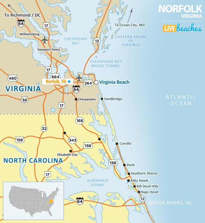 Norfolk, VA Map - LiveBeaches.com