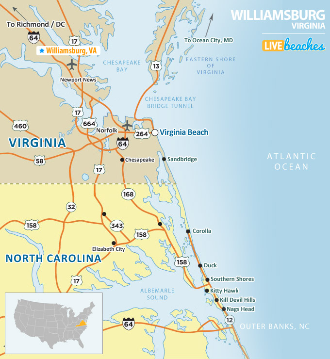 Williamsburg, VA Map - LiveBeaches.com