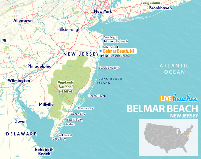 Belmar Beach New Jersey Map - LiveBeaches.com