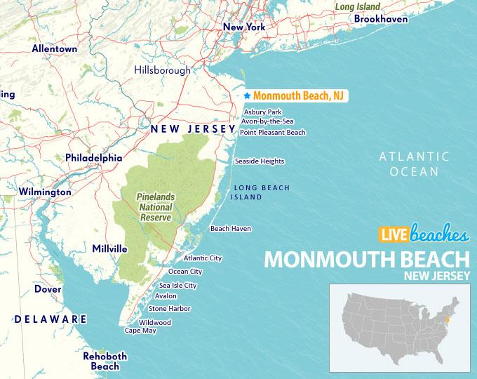Monmouth Beach New Jersey Map - LiveBeaches.com