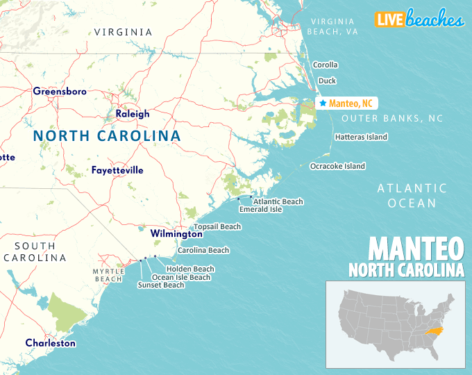 Manteo, NC Map, Roanoke Island, OBX - LiveBeaches.com