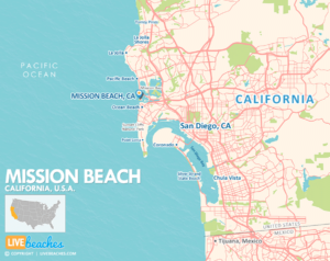 Mission Beach, California Map, Best Beaches, USA - LiveBeaches.com