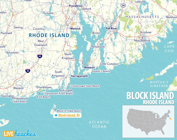 Map of Block Island, Rhode Island - LiveBeaches.com