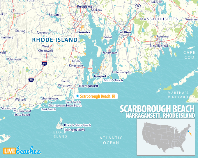 Map of Scarborough State Beach, Narragansett Rhode Island - LiveBeaches.com