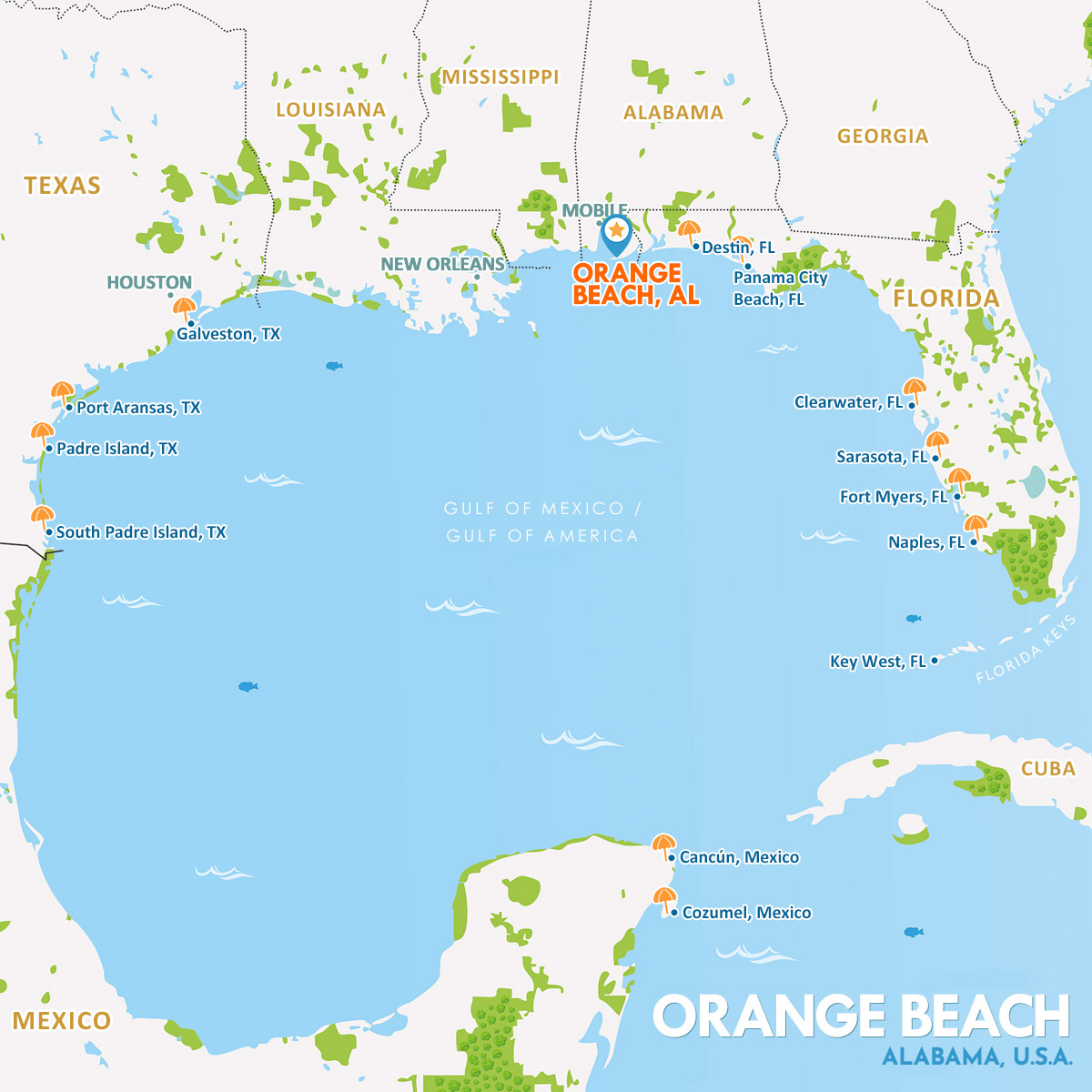Orange Beach, Alabama Map, Gulf Coast Beaches, USA
