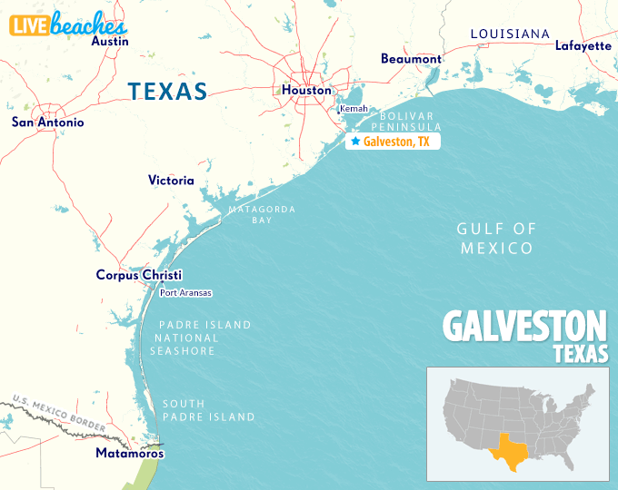 Map of Galveston, Texas - LiveBeaches.com