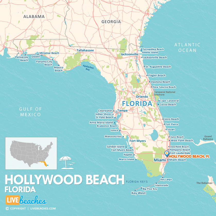 Map of Hollywood Beach, Florida