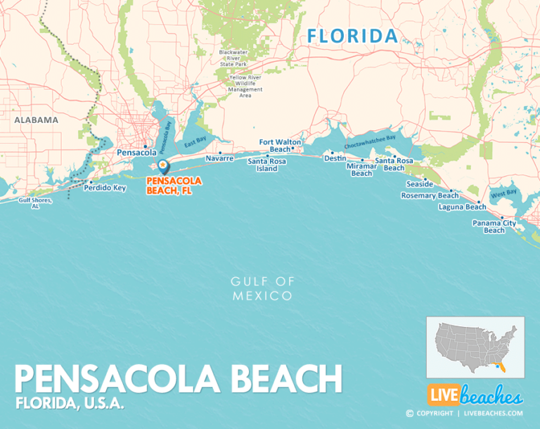 Map of Pensacola Beach Florida - Florida Pensacola Beach Map Beaches 900x715 02 768x610 