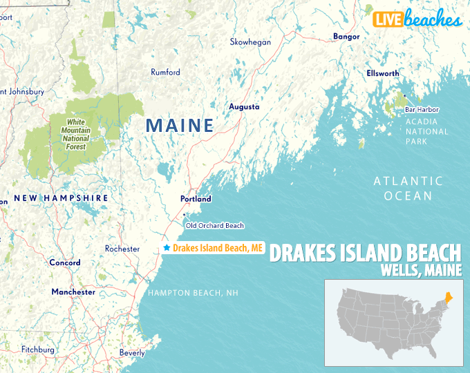 Map of Drakes Island Beach, Maine- LiveBeaches.com
