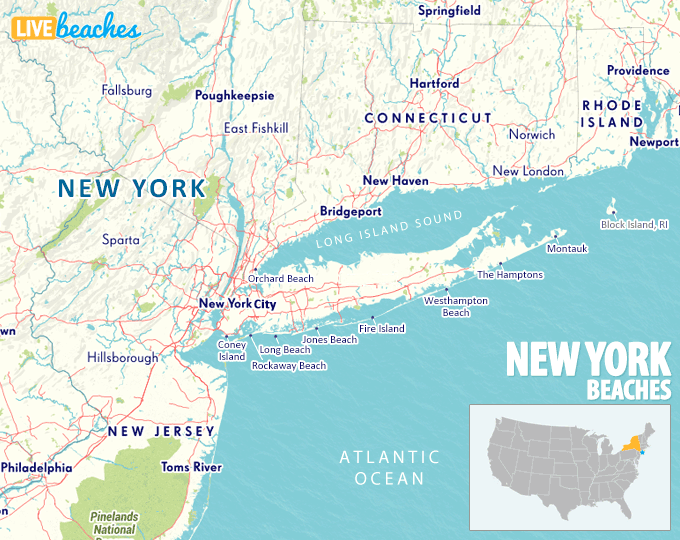 Map of Beaches in New York, Long Island