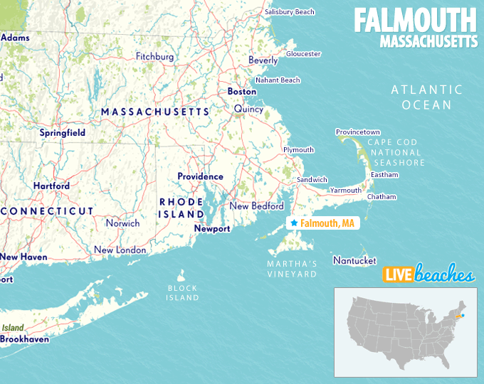 Map of Falmouth, Massachusetts, Cape Cod - LiveBeaches.com