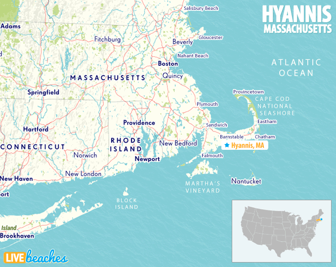 Map of Hyannis, Massachusetts, Cape Cod - LiveBeaches.com