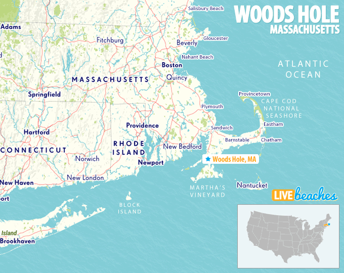 Map of Woods Hole, Massachusetts - LiveBeaches.com
