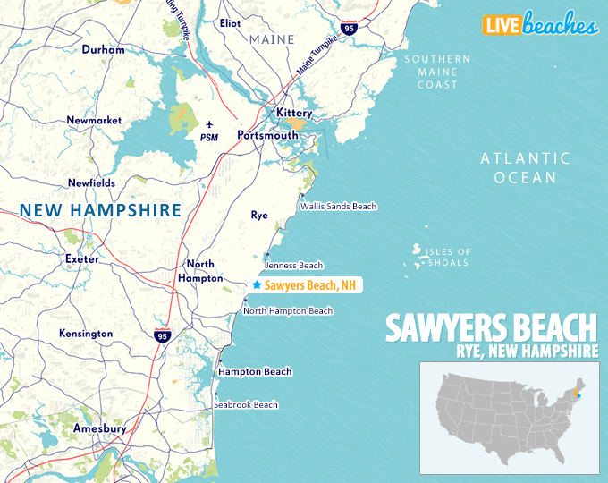 Map of Sawyers Beach, New Hampshire - LiveBeaches.com