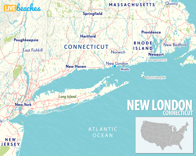 Map of New London, Connecticut - LiveBeaches.com