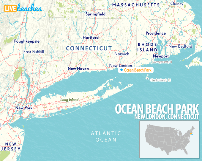 Map of Ocean Beach Park, New London, Connecticut - LiveBeaches.com