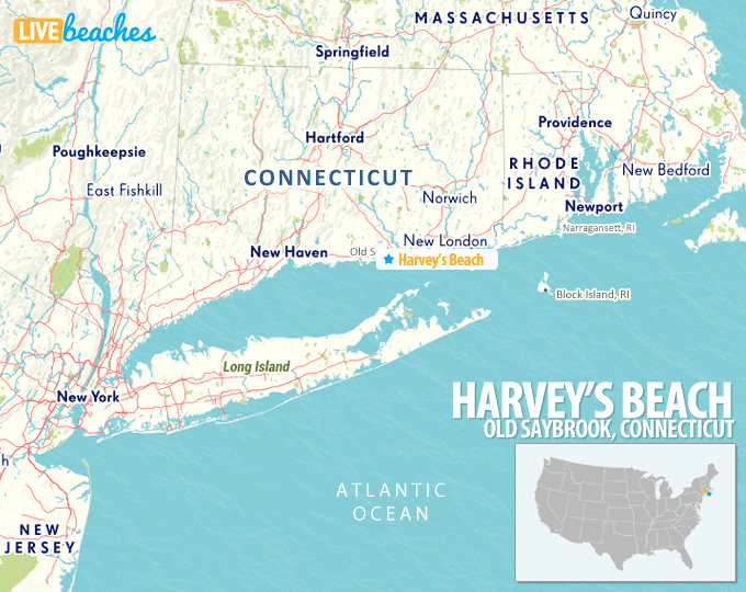 Map of Harvey's Beach, Old Saybrook, Connecticut - LiveBeaches.com
