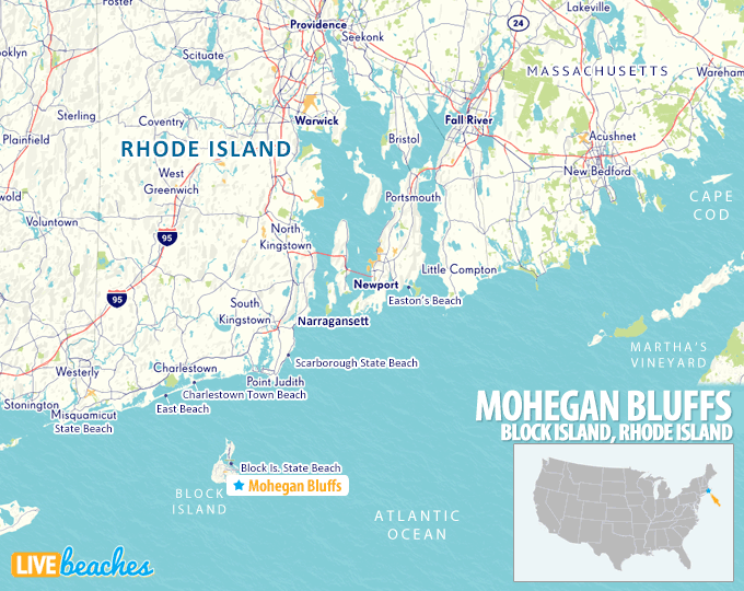 Map of Mohegan Bluffs, Block Island, Rhode Island - LiveBeaches.com