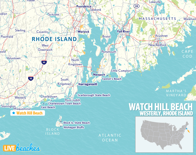 Map of Watch Hill Beach, Westerly, Rhode Island - LiveBeaches.com