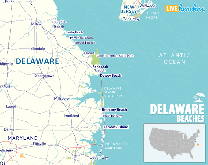 Map of Delaware Beaches and Coastal Towns - LiveBeaches.com