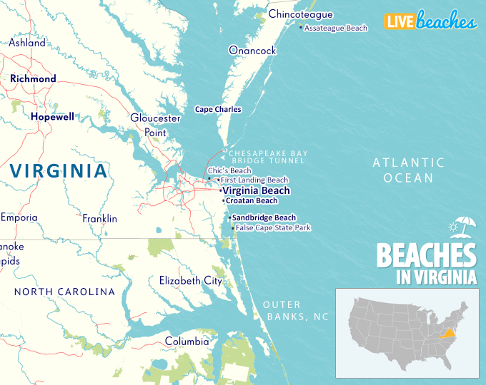 Map of Beaches in Virginia, Resort Areas, Coastal Towns - LiveBeaches.com