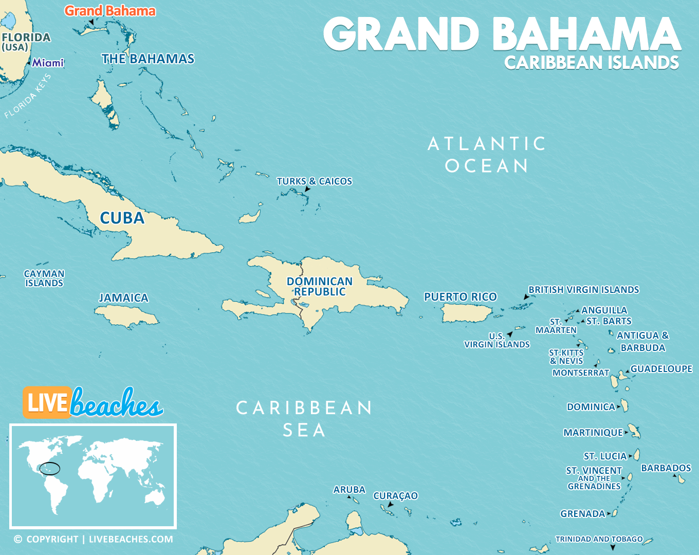Map of Grand Bahamas, Visit Caribbean Islands - Live Beaches