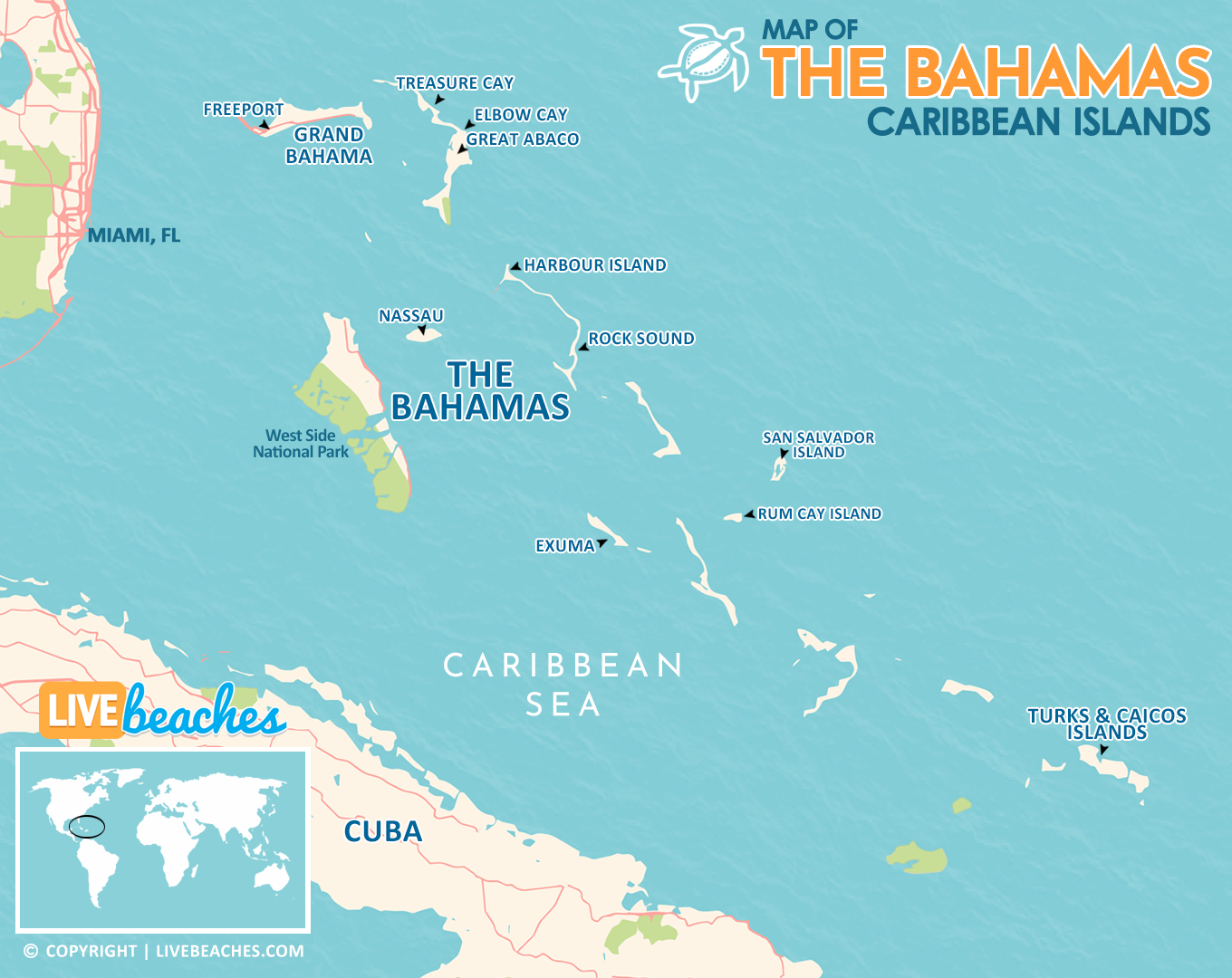 The Bahamas Map, Nassau, Caribbean - Live Beaches