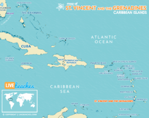 Map of Saint Vincent and the Grenadines, Caribbean Islands and Resort Beaches | Hi-Res and Printable - LiveBeaches.com