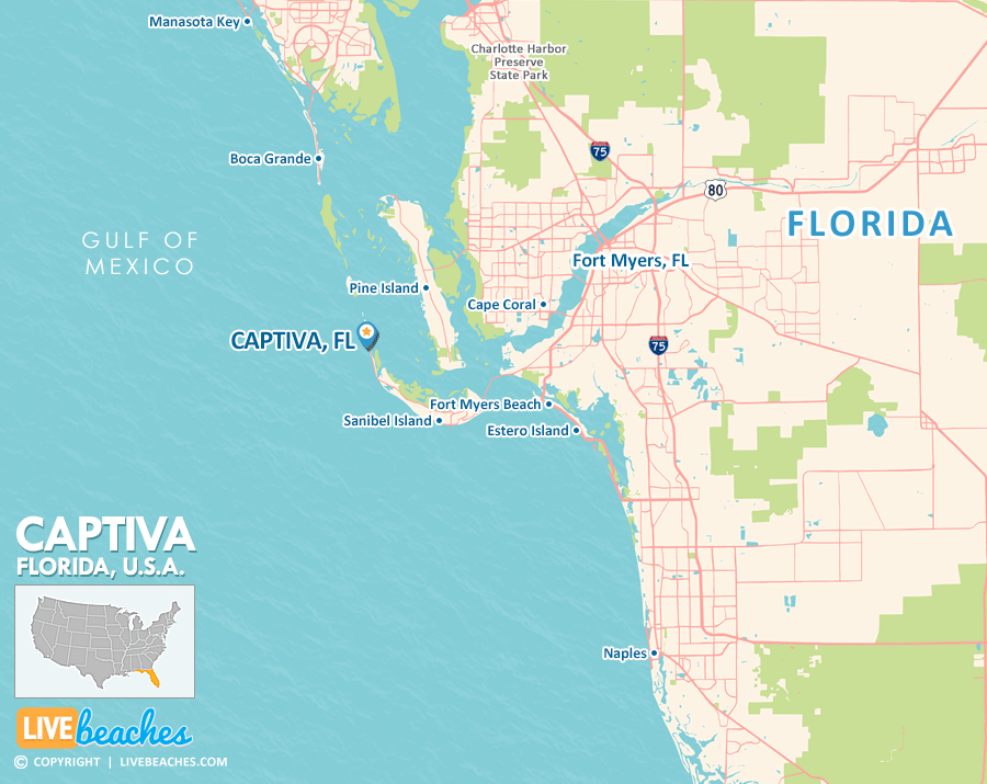 Captiva Florida Map, Best Beaches, USA - LiveBeaches.com