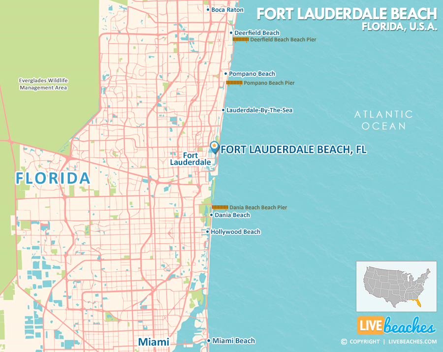 Fort Lauderdale Beach Florida Map, Best Beaches, USA - LiveBeaches.com