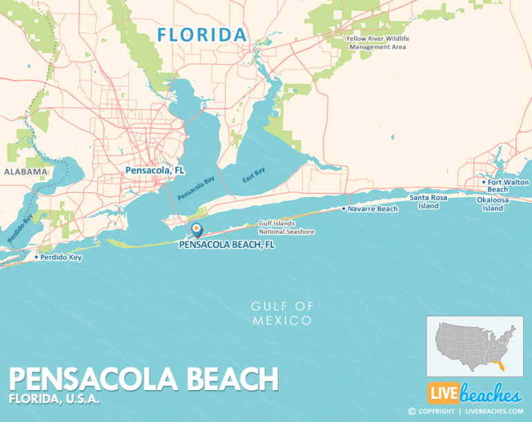 Map of Pensacola Beach Florida - Florida Pensacola Beach Map Beaches 900x715 1 768x610 