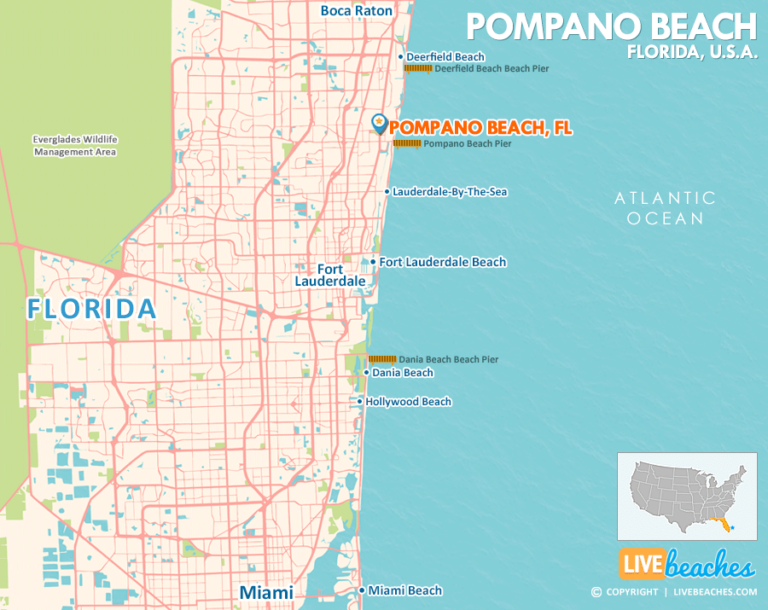 Map of Pompano Beach, Florida Live Beaches