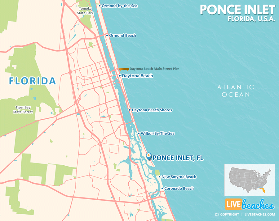 Ponce Inlet Beach Florida Map, Best Beaches, USA - LiveBeaches.com